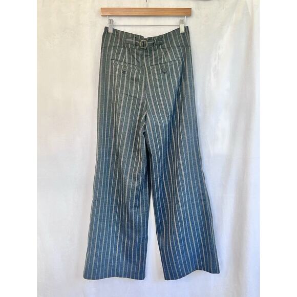 NWT Anthropologie Pinstriped Trousers High Waisted Pants Size 4 Navy Blue Women - Picture 4 of 7